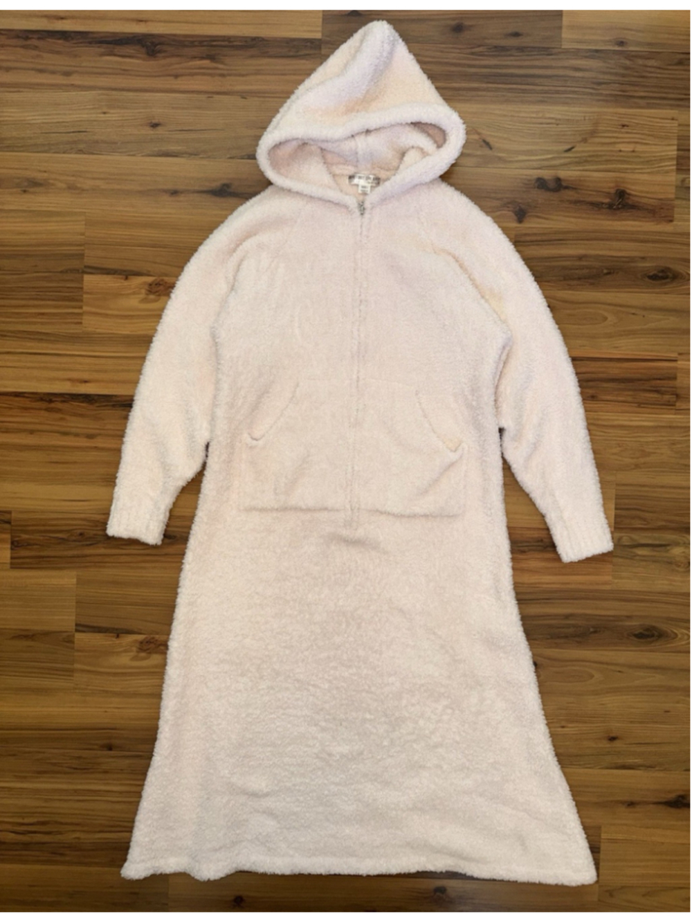 Barefoot Dreams CozyChic Hooded Lounger Size 1 Soft Pink Plush Partial Zip Robe